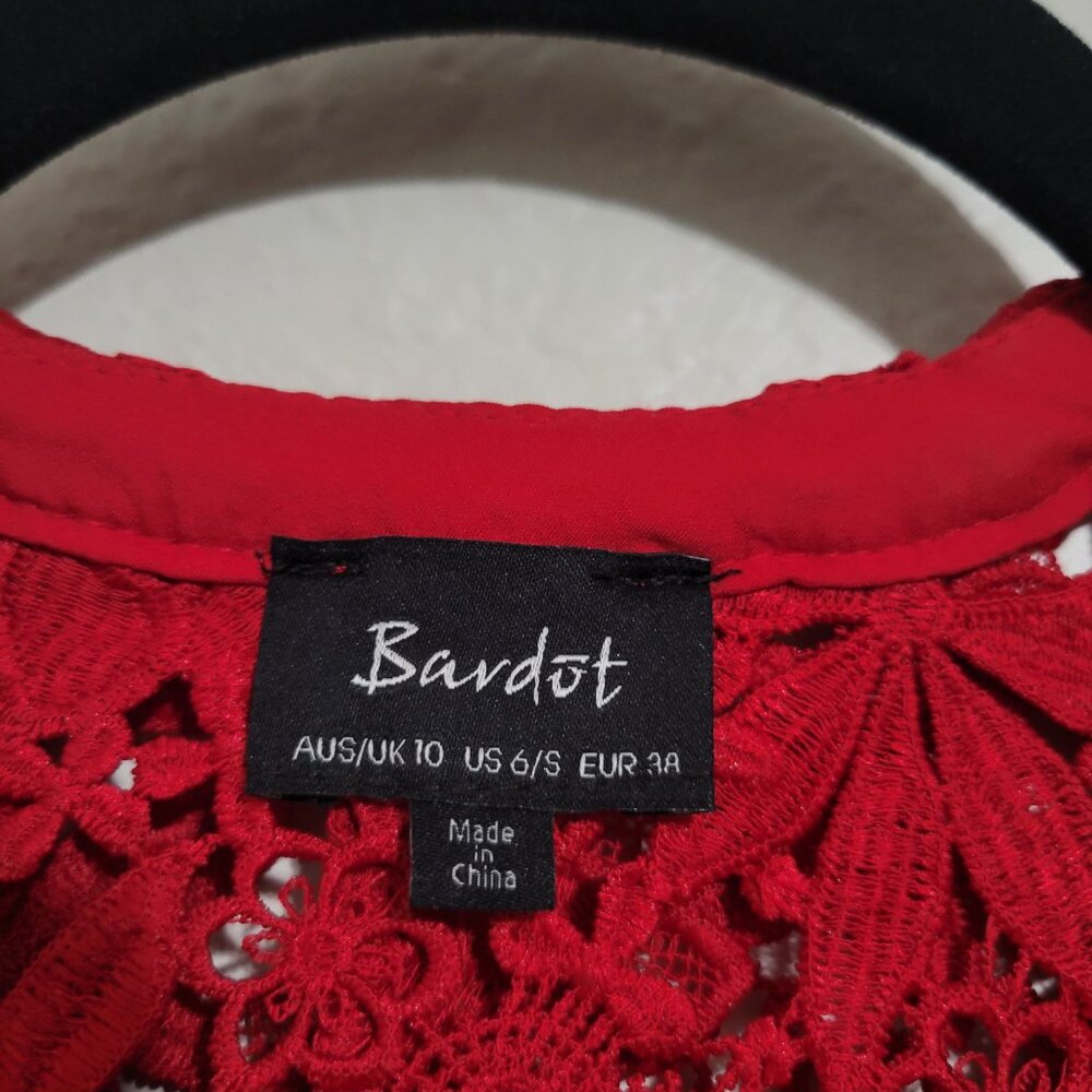 Bardot Red Lace Cold-Shoulder Ruffled Blouse - Picture 12 of 13